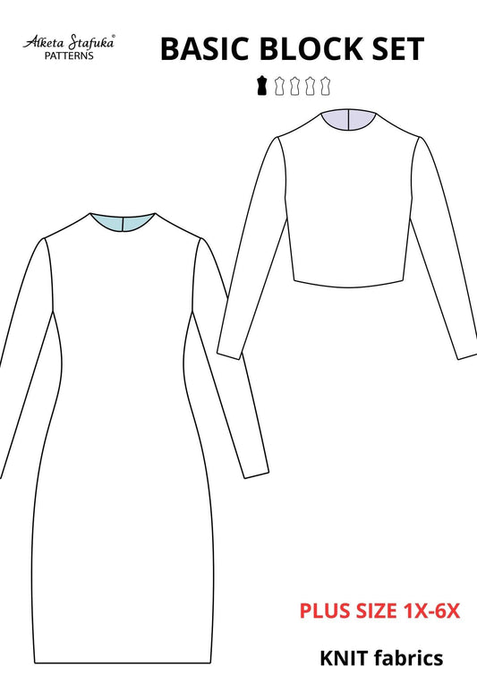 PLUS SIZE 1X-6X Basic KNIT Block Sewing Pattern Set for Women - AlketaStafukaPatterns