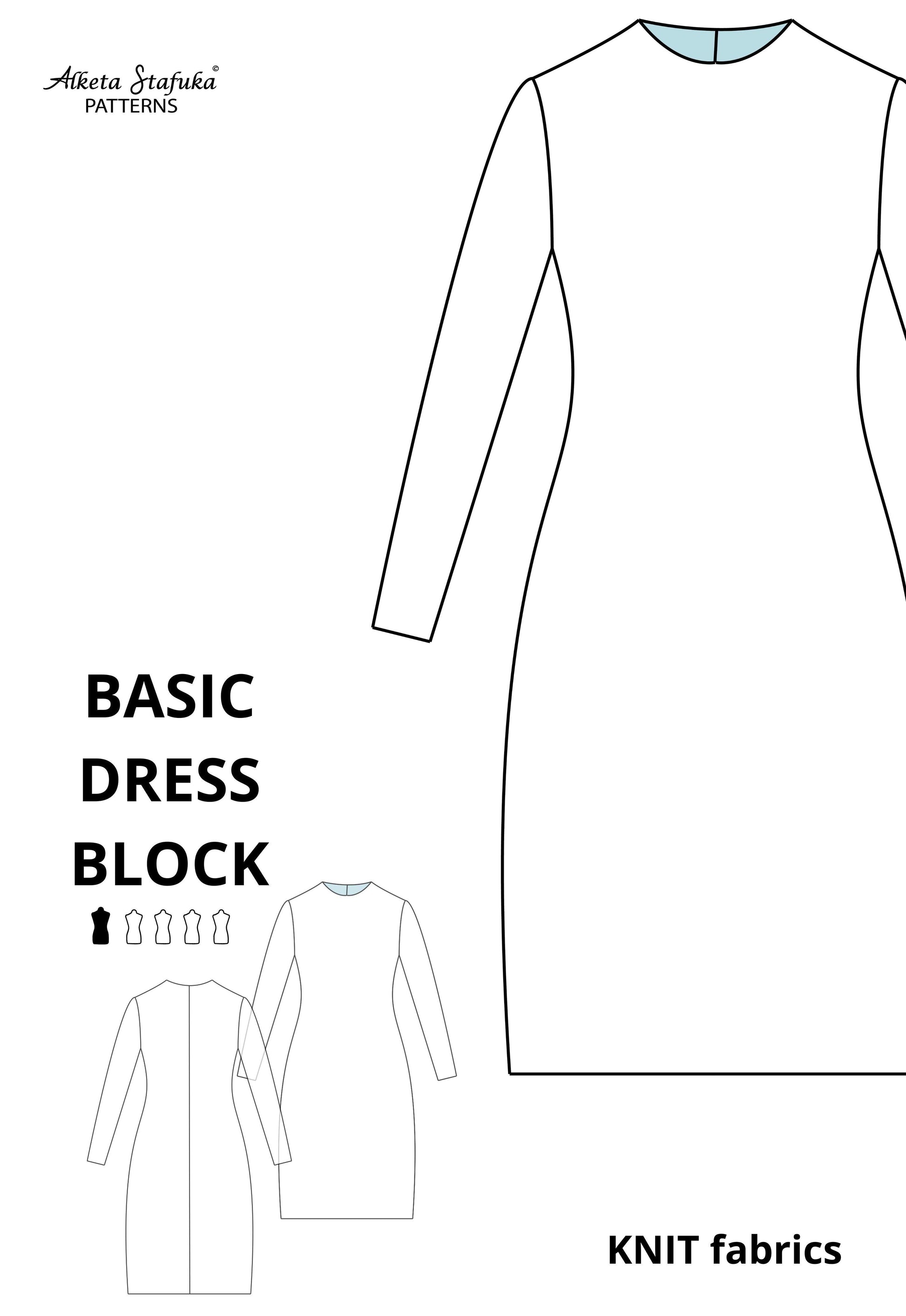 XS-XL Basic Dress and Sleeve Block Sewing Pattern for KNIT fabrics - AlketaStafukaPatterns
