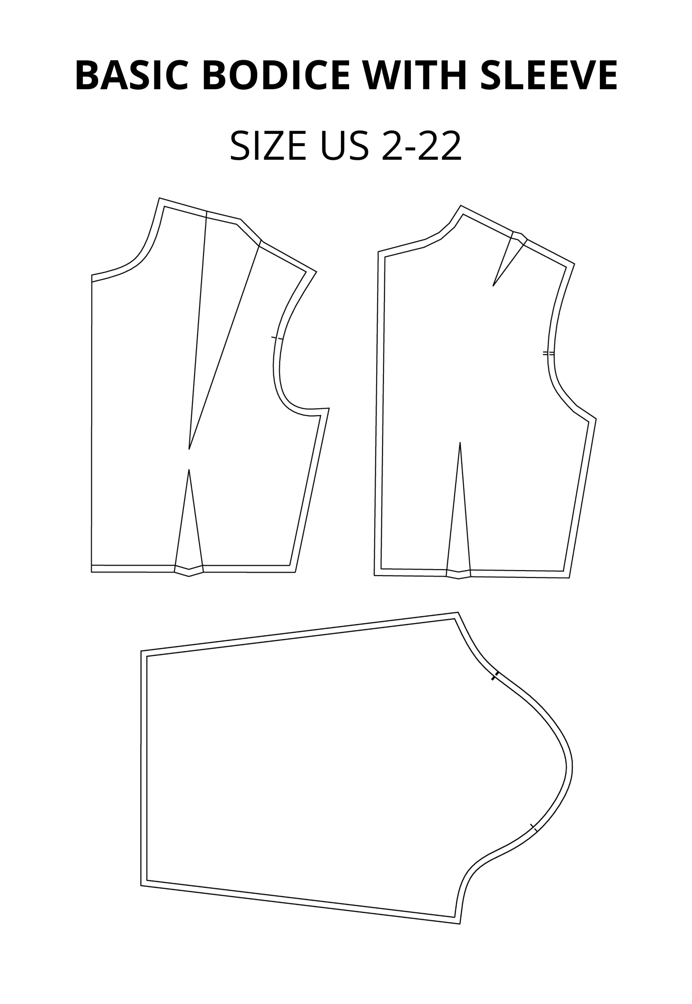 Basic Bodice Block and Sleeve Sewing Pattern for Woven fabrics - AlketaStafukaPatterns