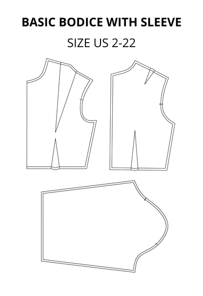 Basic Bodice Block and Sleeve Sewing Pattern for Woven fabrics - AlketaStafukaPatterns