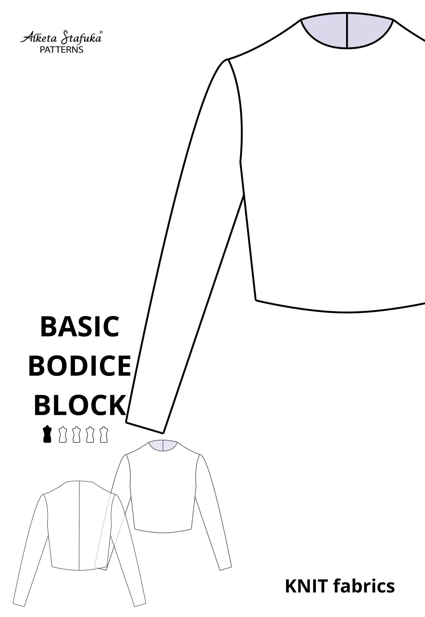 XS-XL Basic Bodice and Sleeve Block Sewing Pattern for KNIT fabrics - AlketaStafukaPatterns